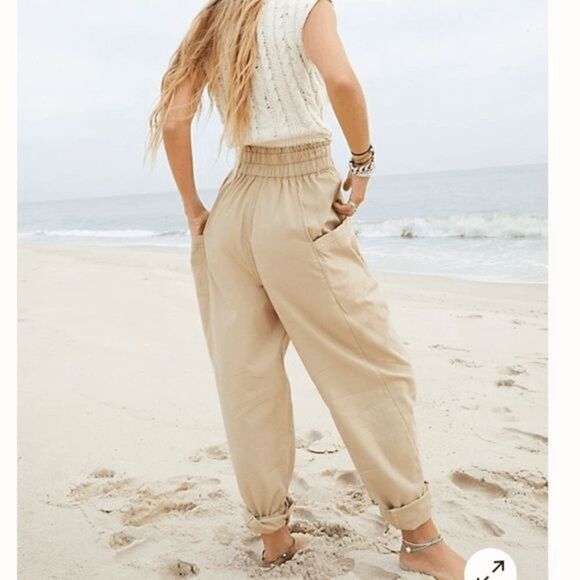 Free People Ready To Run Cinch Waist Pants Trousers Tan Size Small Flawed - Picture 11 of 12